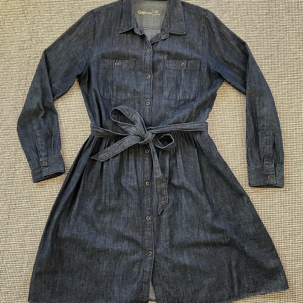 GAP Dark Indigo Long Sleeve Denim Shirt Dress